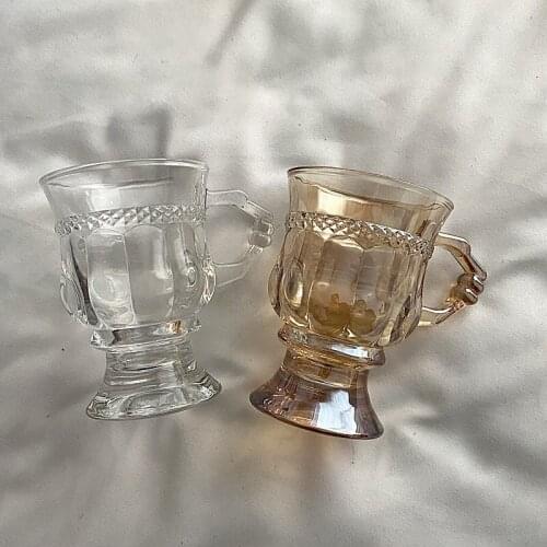 Creative amber glass retro water cup embossed romantic girl heart glass milk tea cup juice cup