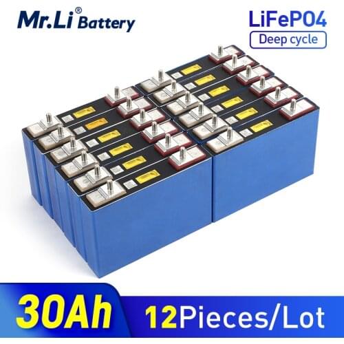 Mr.Li 12pcs 3.2V 30Ah LiFePO4 Battery Cell 30000mAh Lithium Iron Phosphate Deep Cycles for Diy 12V 24V 36V 48V power tools Solar