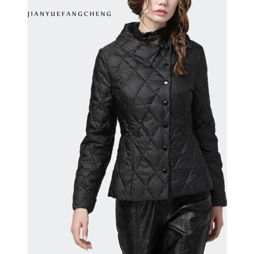 Fashion Black Turn-Down Collar Women' Jacket 2020 Winter New Warm White Duck Down Diamond Lattice Slim Short Parka Padded Coats