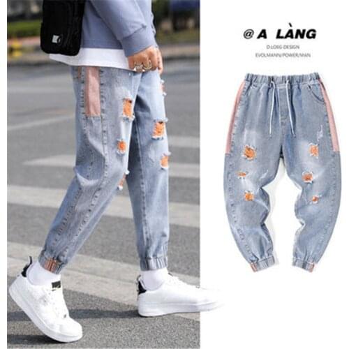 Men Cool Designer Jeans Skinny Ripped Destroyed Stretch Slim Fit HIp Hop Cropped Pants Holes Harlan Casual Cotton Denim Trousers