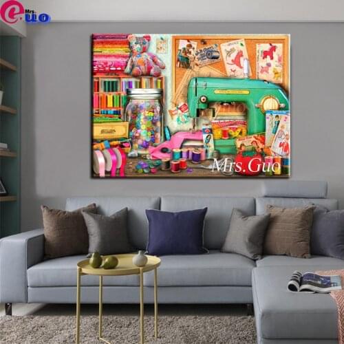 5D DIY Diamond Painting The Sewing Desk Cross Stitch Kits Full Drill Square Round Diamond Embroidery Mosaic Picture Home Decor