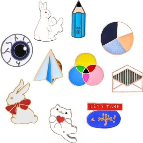 New Creative Cartoon Envelope Paper Airplane Rabbit Three-color Round Metal Enamel Brooch Jewelry Kid Gifts Denim Jackets Badge