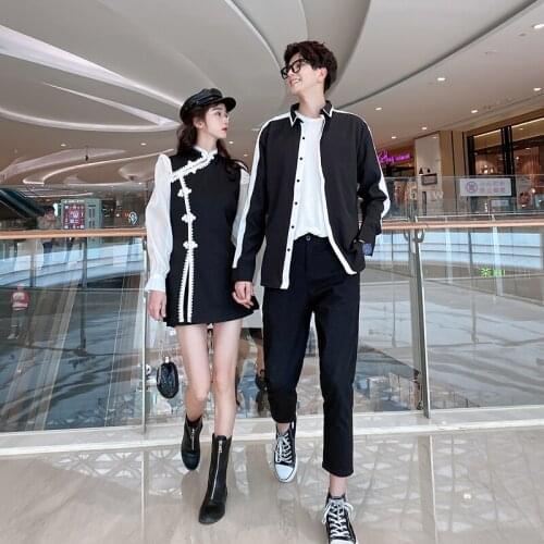 Couple Chinese style girl retro French cheongsam dress set couples clothes couples clothing