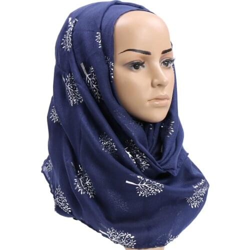 Popular women printed silver tree hijab scarf cotton glitter silver shawls summer muslim headscarf long wraps pashmina 10pcs/lot