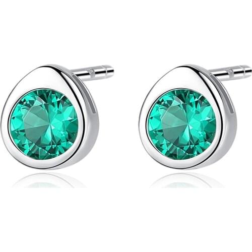 MetJakt S925 Sterling Silver Simple Mini Drop-shaped Red, Green and White Gemstone Earrings for Women