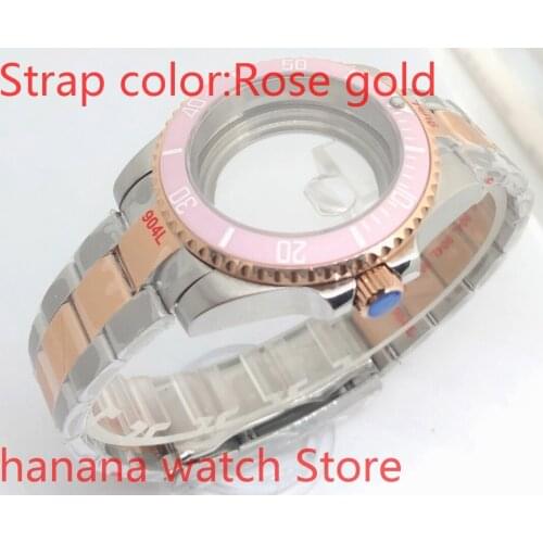 Bliger Transparent cover 904L stainless steel rose gold strap bracelet with 40mm sapphire glass ETA NH36 MH35 case, light pink