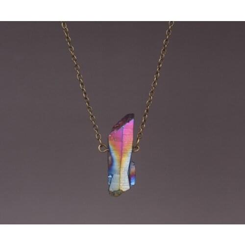 6pcs Hot Sale Color-plated Natural Quartz Stone Pendant Necklaces Vintage Handmade Necklace Pendulum Jewelry For Men And Women