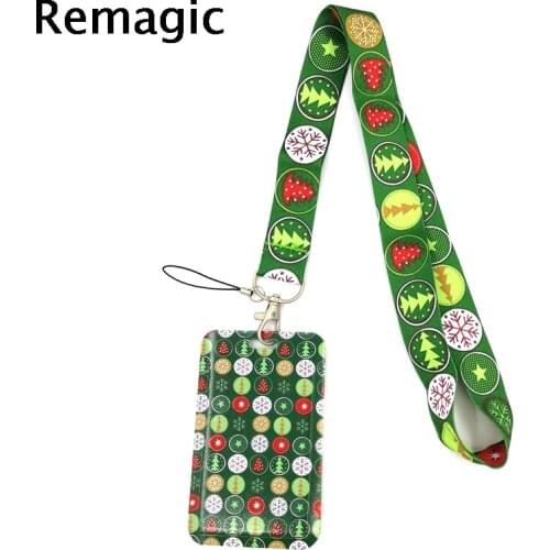Merry Christmas Tree Lanyard Credit Card ID Holder Bag Student Women Travel Card Cover Badge Car Keychain Decorations