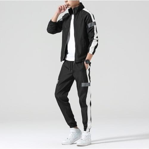 Mens Set Fashion Sports Men Sweatsuit Hip Hop Fitness Clothing Two Pieces Sweatshirt Sweatpant Male Tracksuit Black White Grey