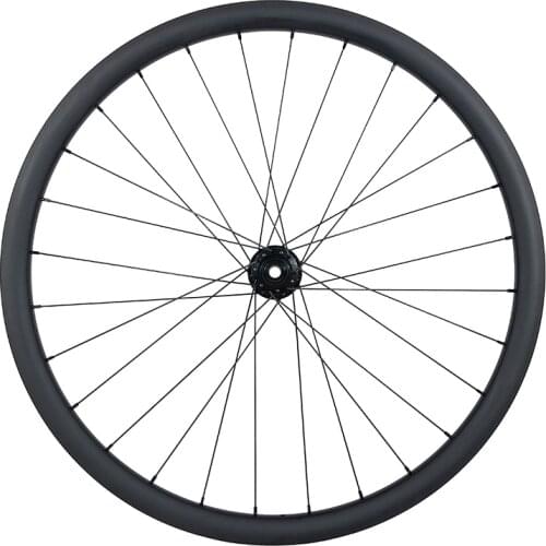 29er XC hookless MTB carbon front wheel, 30mm width, 30mm depth, UD matte, 32H, Novatec D791SB, leader black spokes and nipples