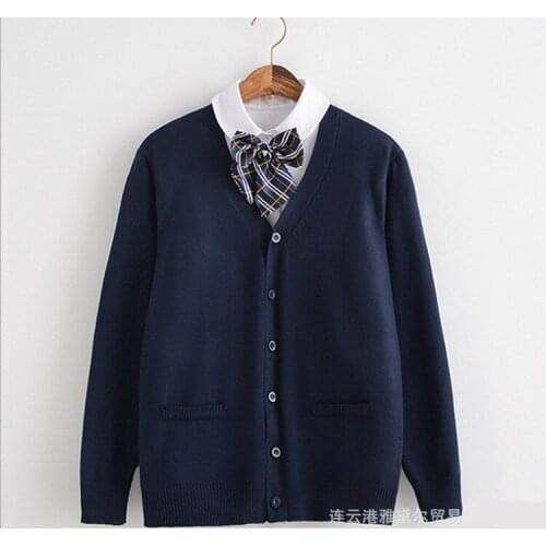 Japanese Uniform Sweater Long-sleeved v-neck Cardigan College Student Sweater Sailor Suit Tops Navy Yellow Gray Knitted Sweater