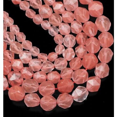 YHBZRET watermelon red Natural Stone Faceted Cherry Quartz 6/8/10MM Spacer Loose beads for Jewelry making DIY bracelets Findings