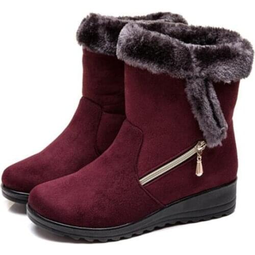 Womens Ankle Boots Fur Warm Snow Boots Winter Shoes For Women Waterproof Non-slip Thick Snow Boots Ladies Shoes Large Size 43
