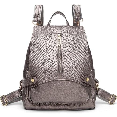 2020 Snake Pattern Cowhide Leather Women Backpack Teenager Girl High School Bag 13inch Laptop Bagpack Anti-theft Travel bag