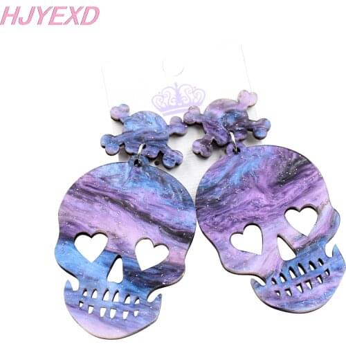 1pair) HP055-HalloweenEarring Laser Cutout Sky Galaxy Color Acrylic Skull Dangle Earring