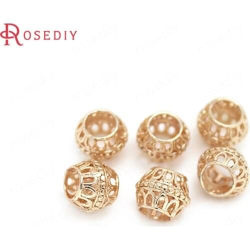 10PCS 9x7MM 24K Champagne Gold Color Plated Brass Large hole Spacer Beads Bracelet Beads High Quality Jewelry Accessories