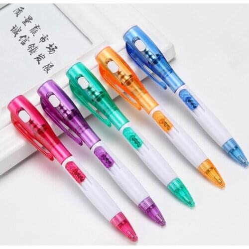2in1 Creative Blue Ink Ballpoint Pen Flashlight Office School Outdoor Stationery