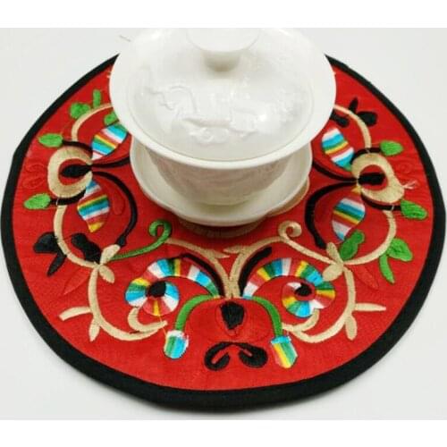 20pcs/lot Chinese Style Embroidered Cloth Coaster Tea Coffee Cup Pot Mat Heat Insulation Pad Random Color