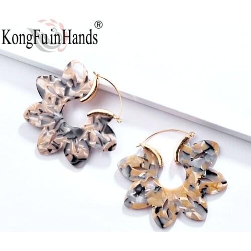 2019 New Fashion Leopard Multicolor Earrings Design Acrylic Irregular Metal Flower Big Earrings Female Personality Beach Jewelry