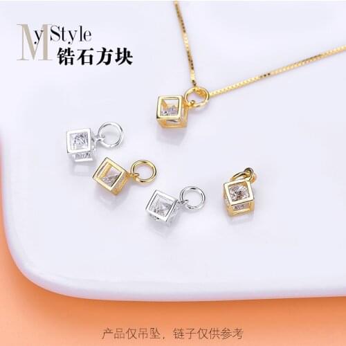 925 sterling silver jewelry accessories with drill zircon small square pendant pendant creative Handmade Beaded material accesso