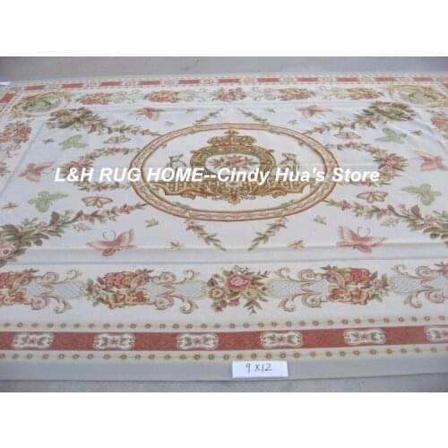 Free shipping 9'x12' Aubusson rugs woolen carpets Aubusson woven rugs--Butterfly and flowers