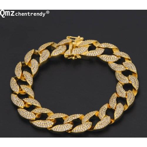 Hip Hop 3 Rows Micro Pave CZ Cuban Chain Link Bracelet Cubic Zircon Mens Punk 15mm 21cm Miami Box Clasp Copper Bracelet Jewelry