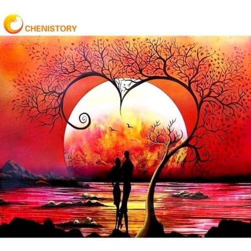 CHENISTORY 60x75cm Framed Painting By Numbers For Adults Unique Gift Lover Under Tree Figure Paints Acrylic Pigment Color Canvas