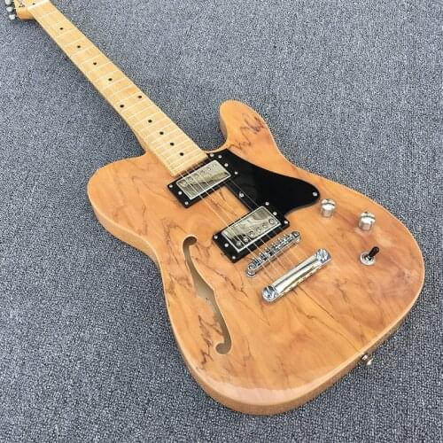 High-quality 6-string electric guitar, map pattern, lazy wood grain maple veneer, basswood body, half-empty heart, with f hole