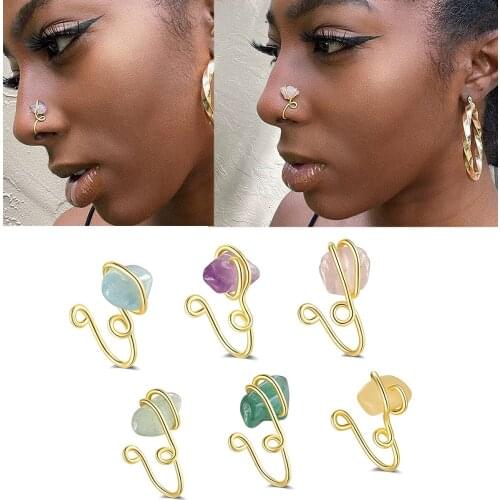 Irregular Natural Stone Nose Cuff U Shape Fake Septum Nose Ring Fake Piercing Clip On Nose Sexy Body Jewelry Faux Piercing