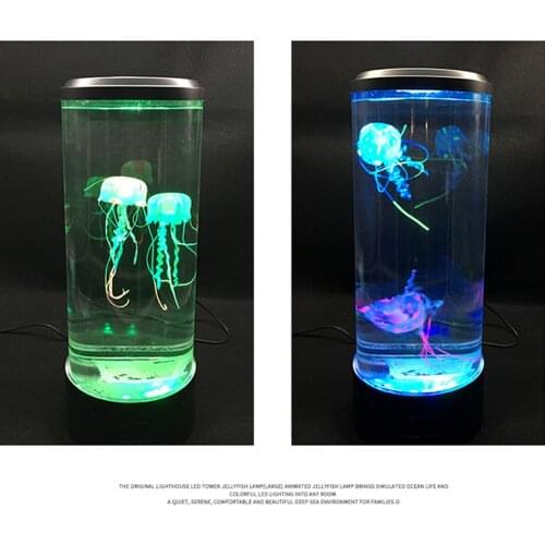 Fantasy USB/Battery Powered Jellyfish Water Tank Aquarium LED Lamp Color Changing Bedside Lava Night Light for Home Bedroom Deco