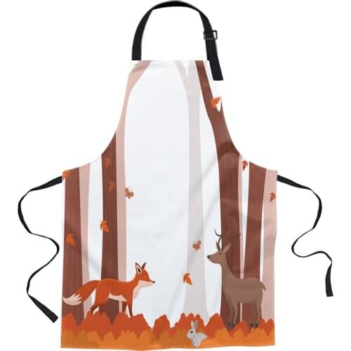 Autumn Forest Cartoon Fox Deer Rabbit Owl Aprons for Women Men Kid Cooking Baking Apron Kitchen Utility Equipment Accessories