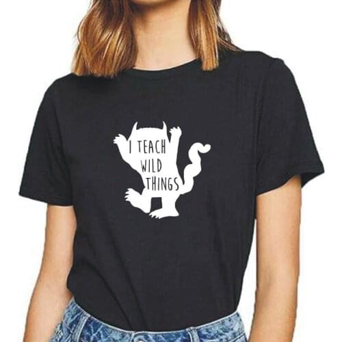 Summer Short Sleeve Tee Shirt Femme Funny I TEACH WILD THINGS Letter Lion Print Women Tshirt Casual Harajuku T Shirt Women Tops