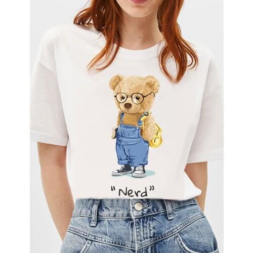 BLINGPAW Graphic T Shirts Teddy Bear "NERD" Letter Print T-shirt 100% Pure Cotton Unisex Tees Summer Tee Shirts 19 Colors
