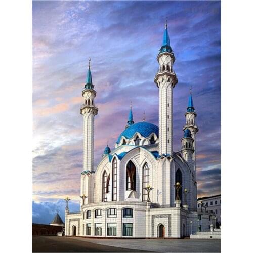 5D Full Square Diamond Painting Kursharif Mosque Landscape Embroidery Cross Stitch Scenery Mosaic Modern Home Decoration