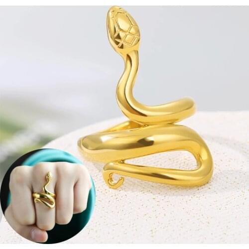 Fashion Retro Exaggerated Cobra Snake Ring Women Men Punk Snake Shaped Gold Color Open Adjustable Ring Trend Animal Jewelry Gift