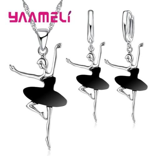 Hot Sale Dancing Ballet Girls Shape Austrian Crystal Pendant Fashion Jewelry Sets Necklace Earrings Children Gift