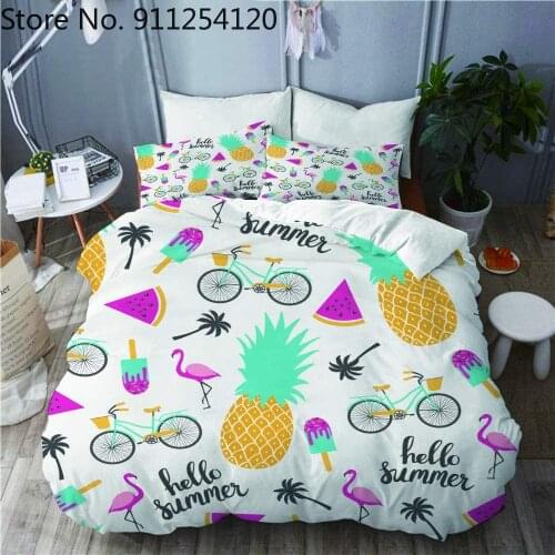 Summer Watermelon Pineapple Bedding Set Sea Horse Starfish Duvet Cover Sets 2/3 Piece Beach Scenery Bed Cover Queen King Bed Set