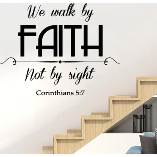Corinthians 5:7 Quote Wall Art Decals We walk by faith not by sight Quote Vinyl Wall Stickers Faith Style Home Decoration AF070