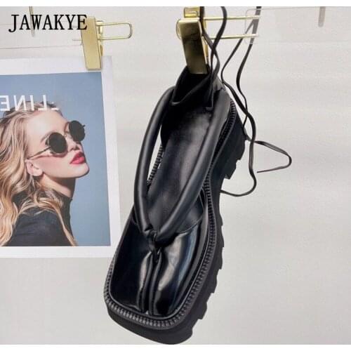 Cool Clip-on Ninja Shoes Black Genuine Leather Shallow Flat Platform Shoes Square Toe Thick Sole Flipflops Casual Footwear Woman
