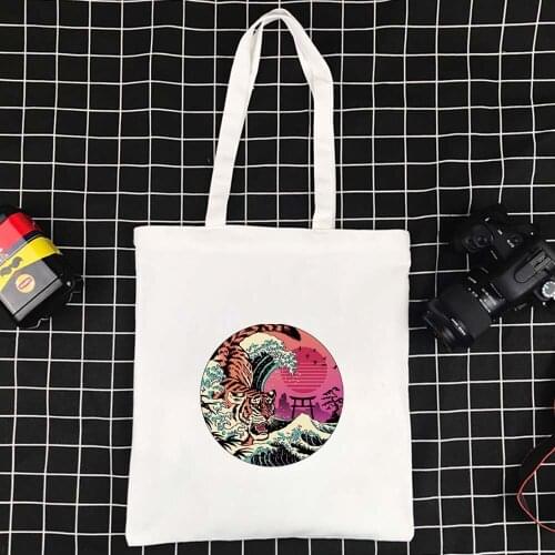 Effortless Canvas Bag Large Tote Shoulder Bag Folding Ecobag Harajuku Shopper Bag Japanese Cat School Travel Ladies Bag