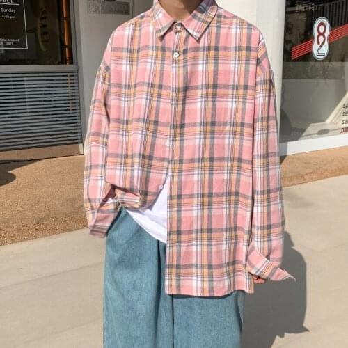 2021 Summer Mens 5-color Lattice Shirts Long Sleeve Shirts Lapel Collar Streetwear Fashion Trend Camisa Masculina Clothes S-2XL