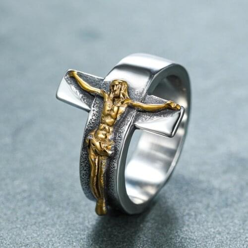Personality Mens Cross Jesus Rings Christian God Jewelry Accessories for Male Rings Vintage Silver Color Finger Ring Jewelry