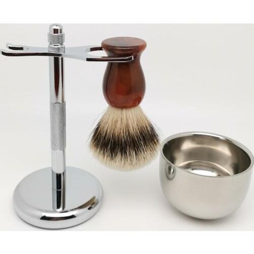 TEYO Shaving Brush Set Include Shaving Bowl Stand Super Silvertip Badger Hair Brush Perfect For Man Wet Shave Cream Safety Razor