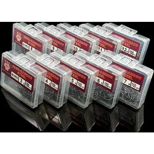 100 Pcs/Box High Carbon Steel Fishhooks Jig Barbed Hook Set High Quality Carp Fly Fishing Tackle Accessories Pesca X336