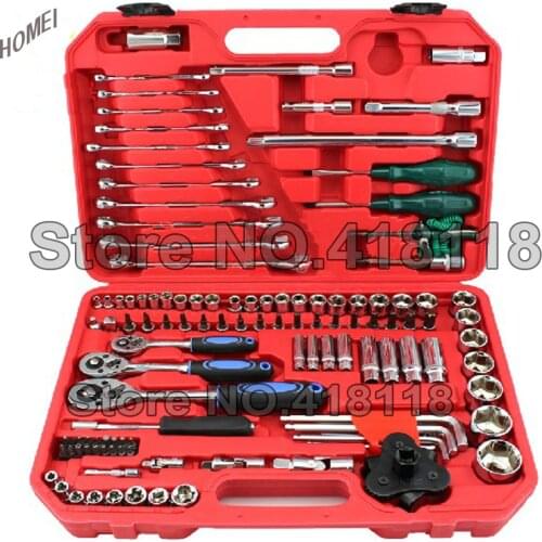 120pcs 1/4" 3/4" 1/2" dr.Socket Set Car Repair Tool Auto Hand Tool Kit Ratchet Set Torque Wrench Chrome Vanadium Steel
