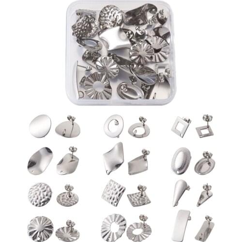 24pcs/box Silver Color Stainless Steel Blank Earring Studs Base Pins With Earring Plug Findings Ear Back For DIY Jewelry Making