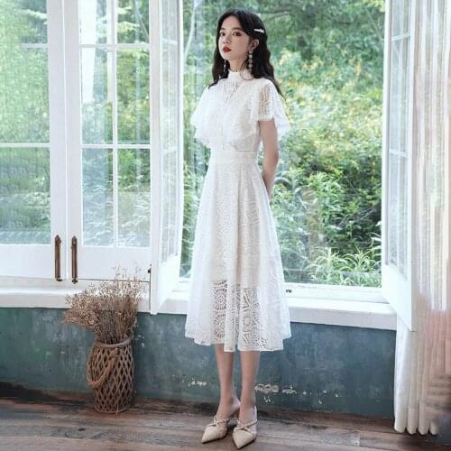 Bridesmaids Dresses Vintage High Short A-Line Embroidery Lace Knee-Length Fashion White Elegant Women Wedding Party Gown E759