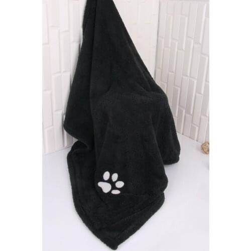 Pet Cat / Dog Drying Towel Bathrobe Paw Embroidered Black