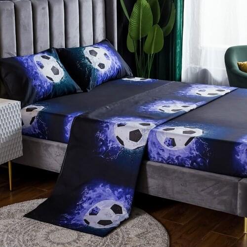 3D Football Basketball Pattern Fitted Bed Sheets and Pillowcase Polyester Mattress Cover with Elastic Twin Queen Full King Size