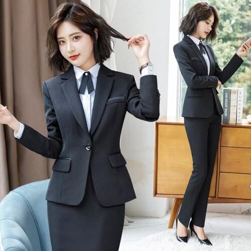 Plus Size Womens Business Wear Office Pants Suits High Quality Autumn and Winter Black Ladies Jacket Elegant Female Skirt